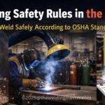 Welders following OSHA welding safety rules in the U.S. industrial workshop with PPE, fume extraction, and safety supervision.